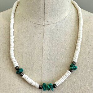 Puka Seashell Turquoise Stone Sterling silver Bead Necklace